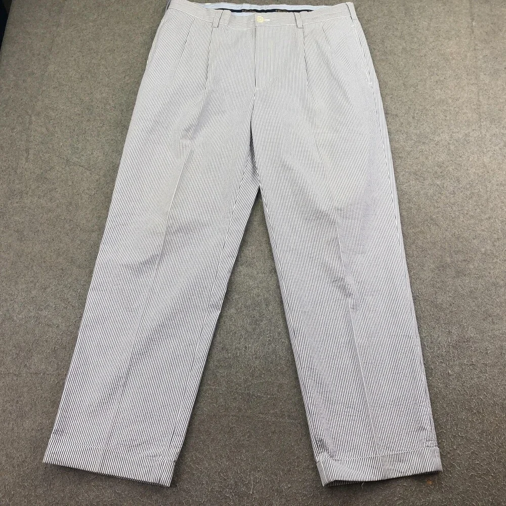 Brooks Brothers Pants Mens 36x30 Blue Striped Seersucker Pleated Cuffed Thompson